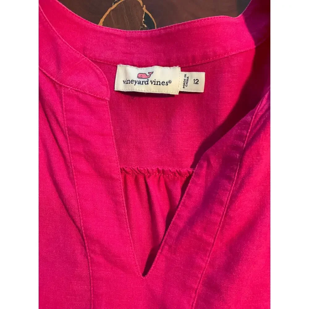 Vineyard Vines Pink Linen Blend Shift Dress V-neckline Short Sleeves - Picture 3 of 6
